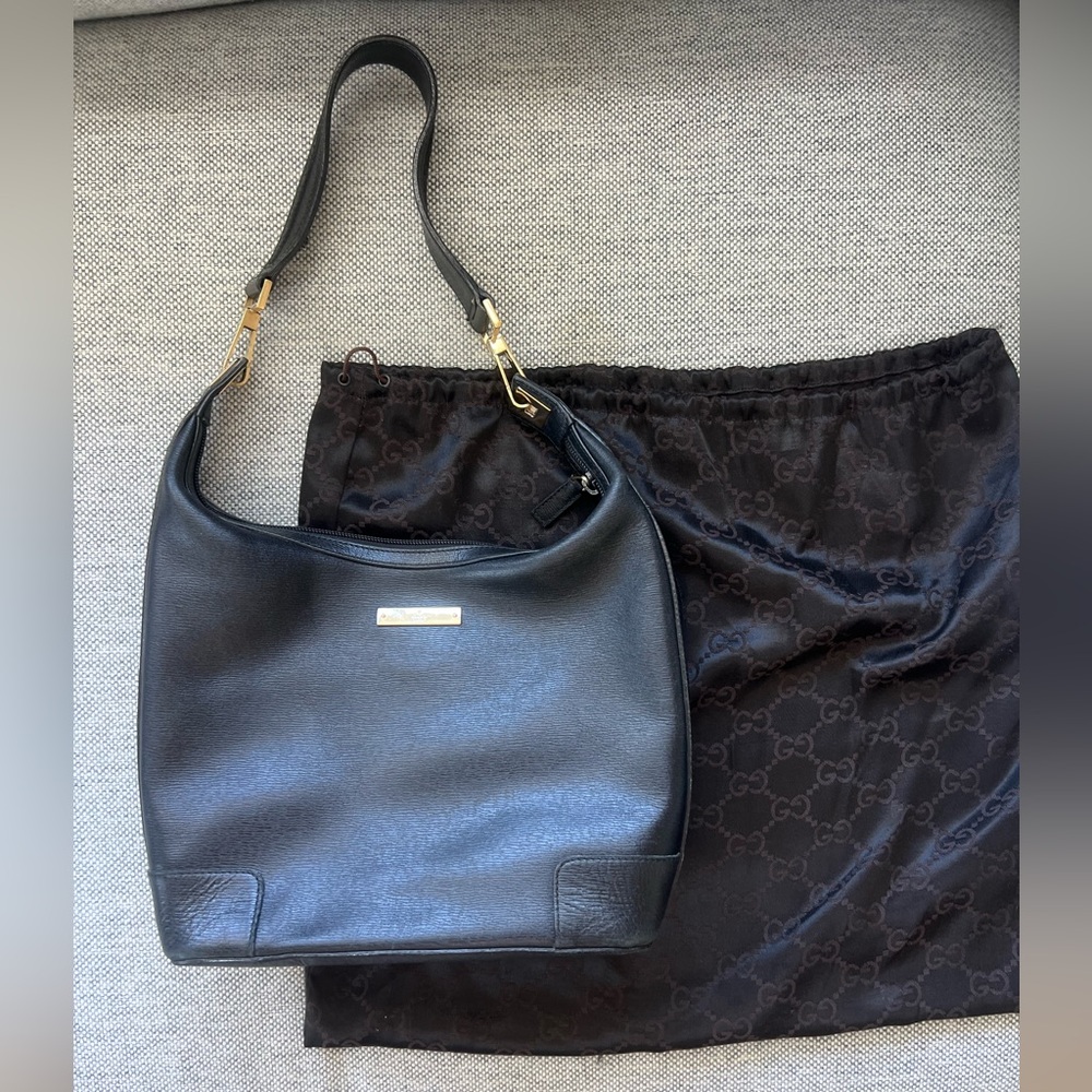 Gucci Black Leather Hobo Shoulder Bag